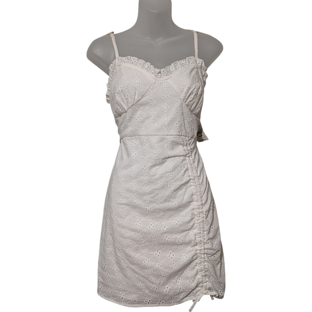 White Medium Eyelet Smocked Back Lined Cotton Dress Cottagecore Fairy NWT